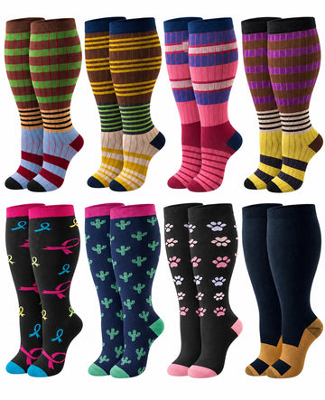 Plus Size Wide Calf Compression Socks 8 Pair Bundle - Pattern Set 14 plus size wide calf 8 pair bundle hero