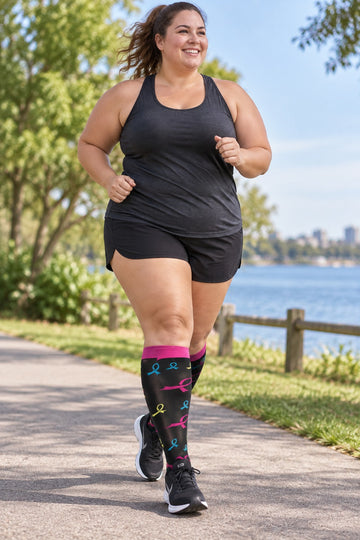 Plus Size Wide Calf Compression Socks 8 Pair Bundle - Pattern Set 14 plus size wide calf model scene 1