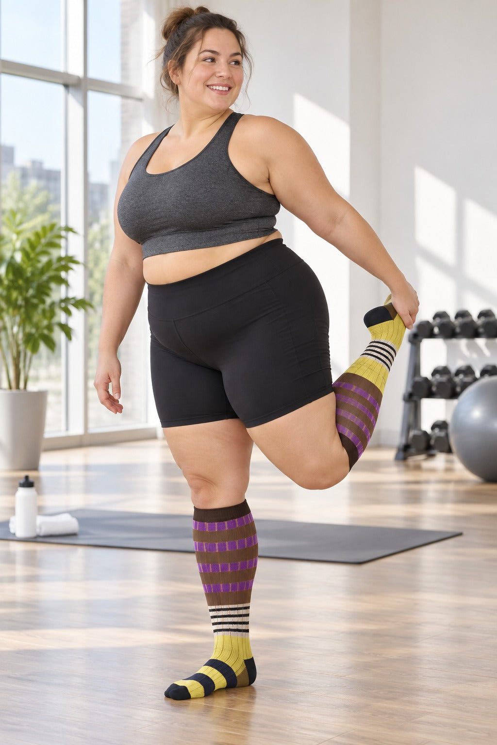 Plus Size Wide Calf Compression Socks 8 Pair Bundle - Pattern Set 14 plus size wide calf model scene 3