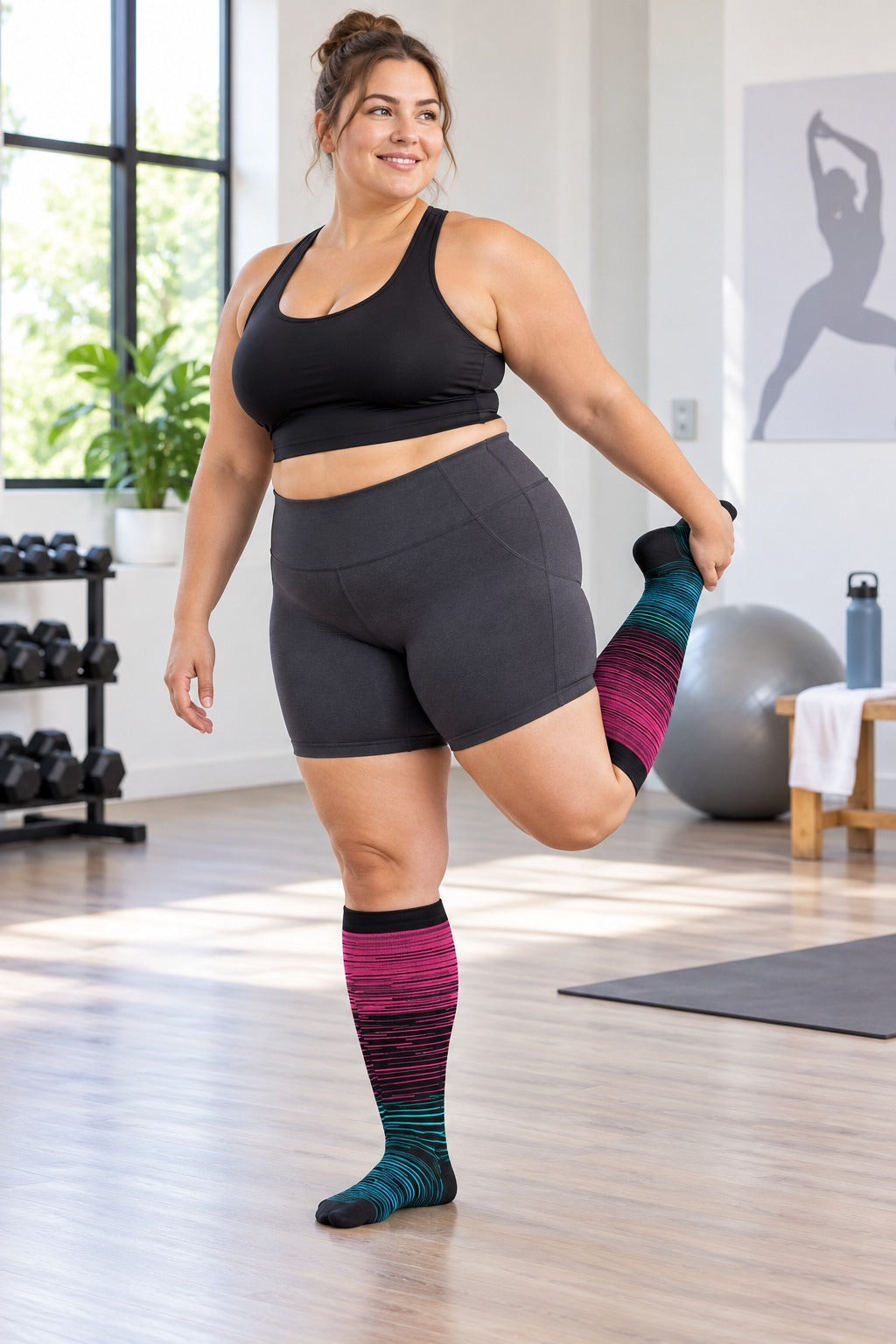Plus Size Wide Calf Compression Socks 8 Pair Bundle - Pattern Set 16 plus size wide calf model scene 3