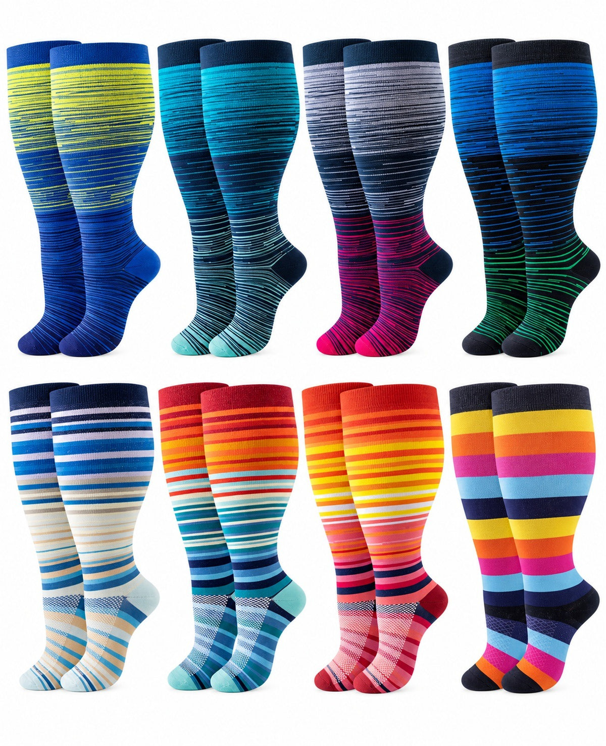 Plus Size Wide Calf Compression Socks 8 Pair Bundle - Pattern Set 17 plus size wide calf 8 pair bundle hero