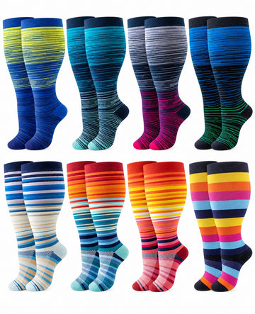 Plus Size Wide Calf Compression Socks 8 Pair Bundle - Pattern Set 17 plus size wide calf 8 pair bundle hero