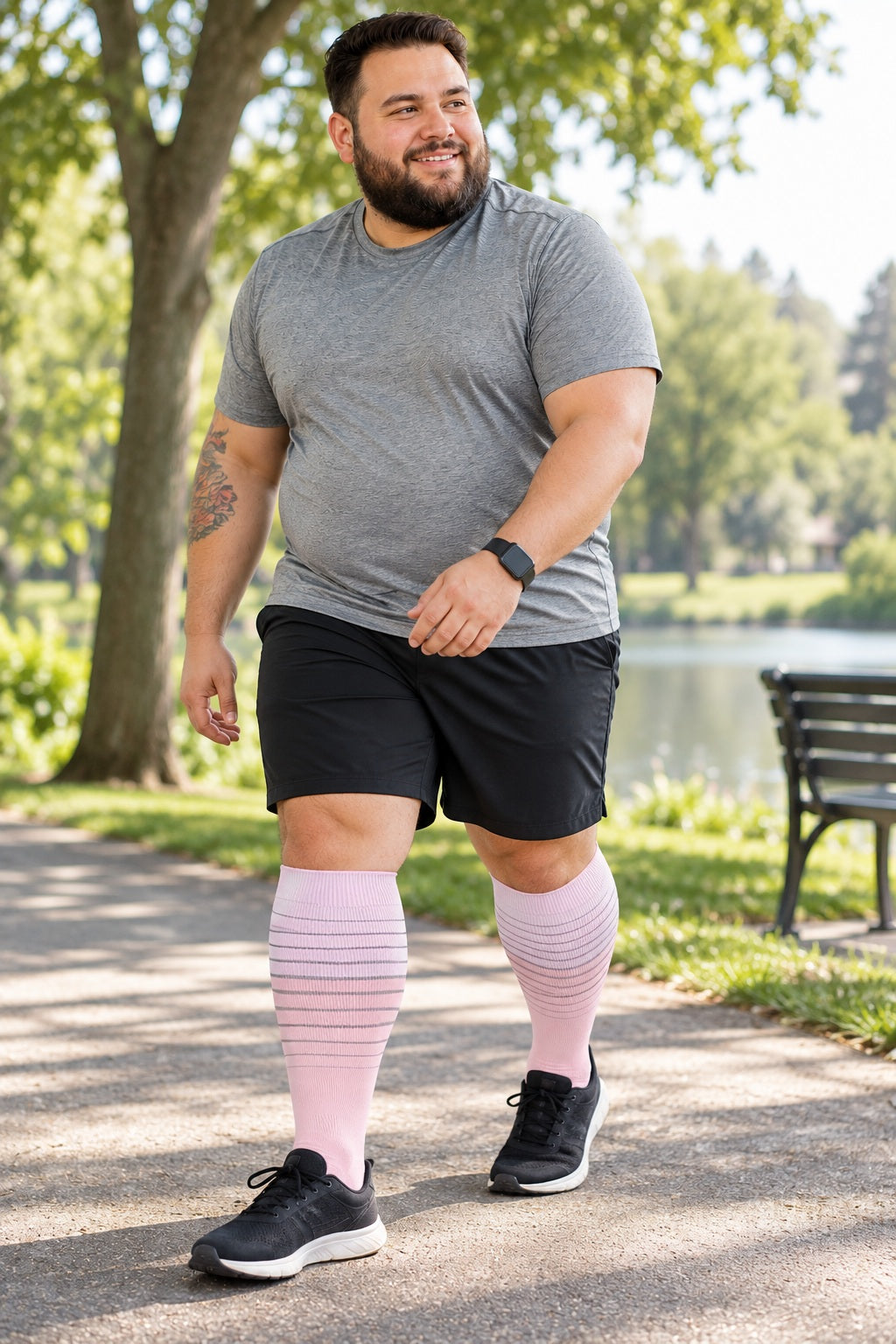 Plus Size Wide Calf Compression Socks Stripe(3 Pairs) male sport lifestyle model