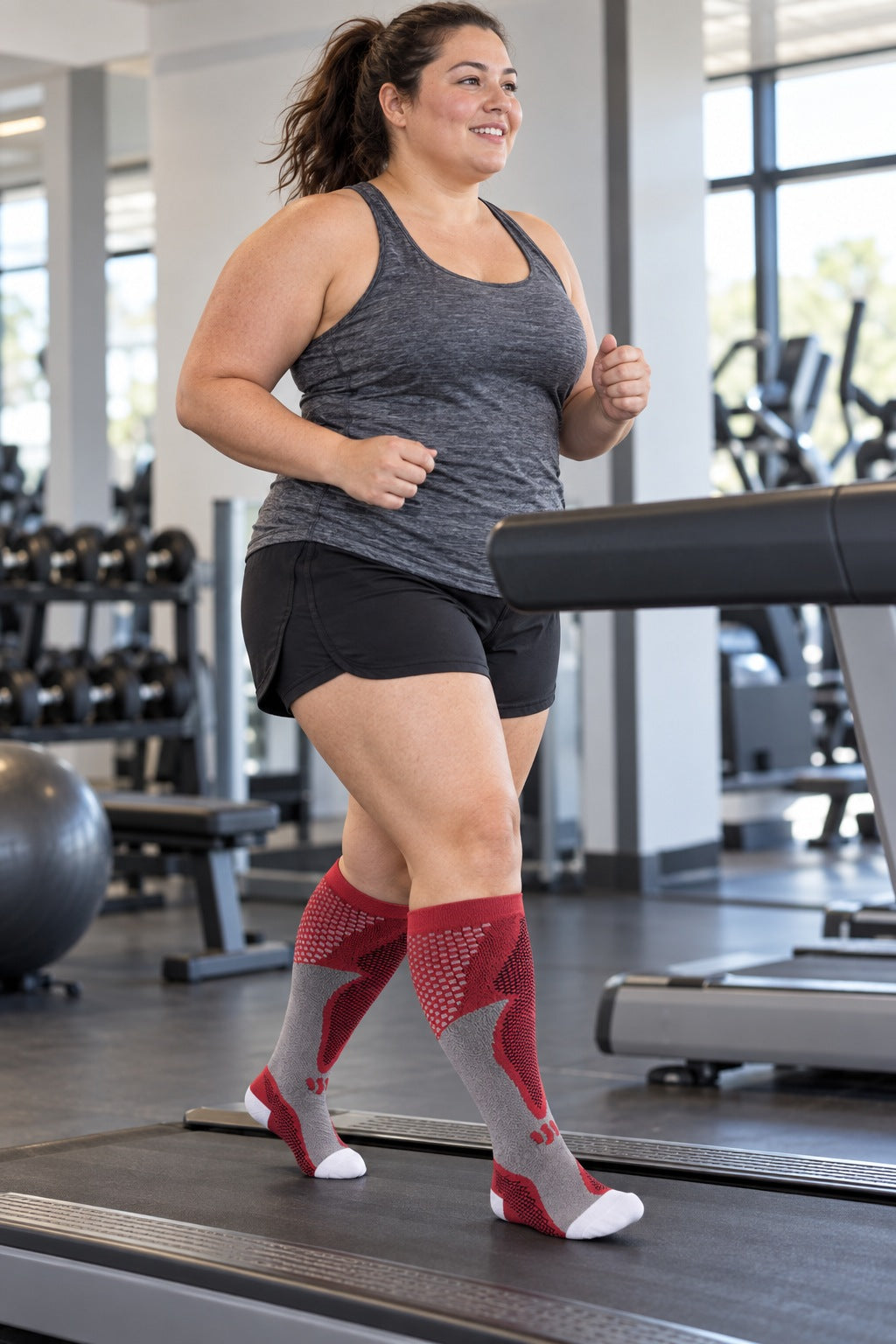 Plus Size Wide Calf Compression Socks 5 Pair Bundle - Navy, Charcoal, White, Blue, Gray And Red Geometric Assortment - AI sports model scene 1