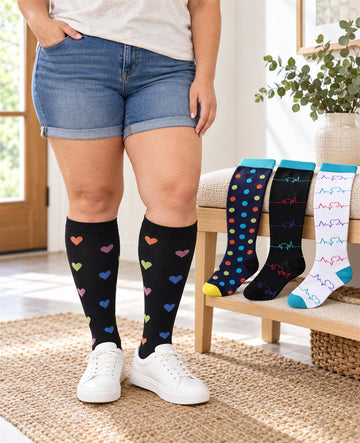 Plus Size Extra Wide Compression Socks 4 Pair Bundle - Heart and Signal - Lifestyle Variant Image