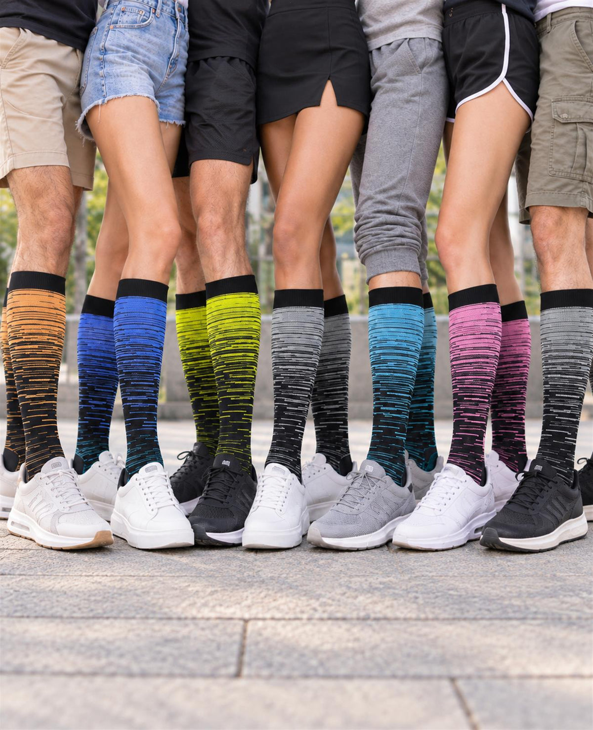 7 Pack Compression Socks for Women Men - Seven Color Group Lower Body Lifestyle Image
