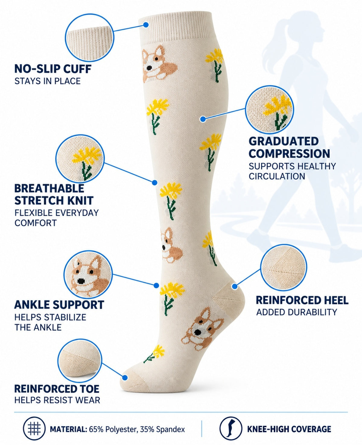 Patterned Compression Socks Knee High 6 Pair Set - Puppy Parade approved structure and function