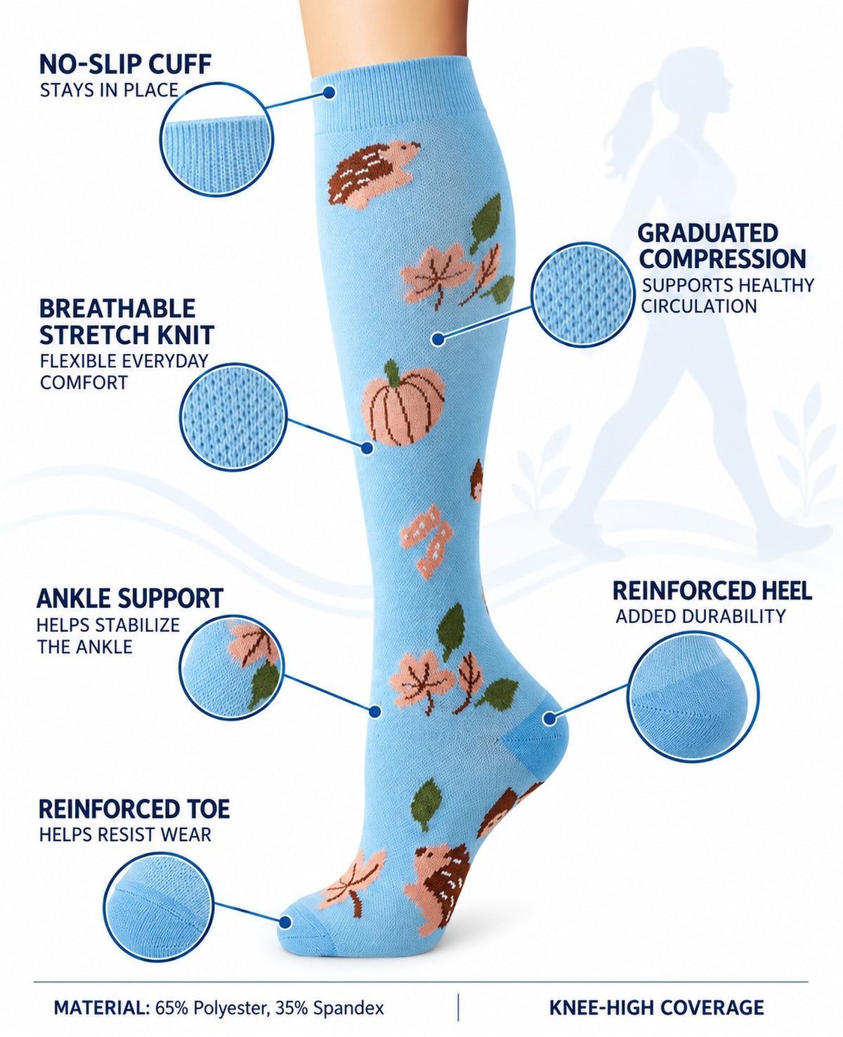 Patterned Compression Socks Knee High 6 Pair Set - Puppy Meadow approved structure and function