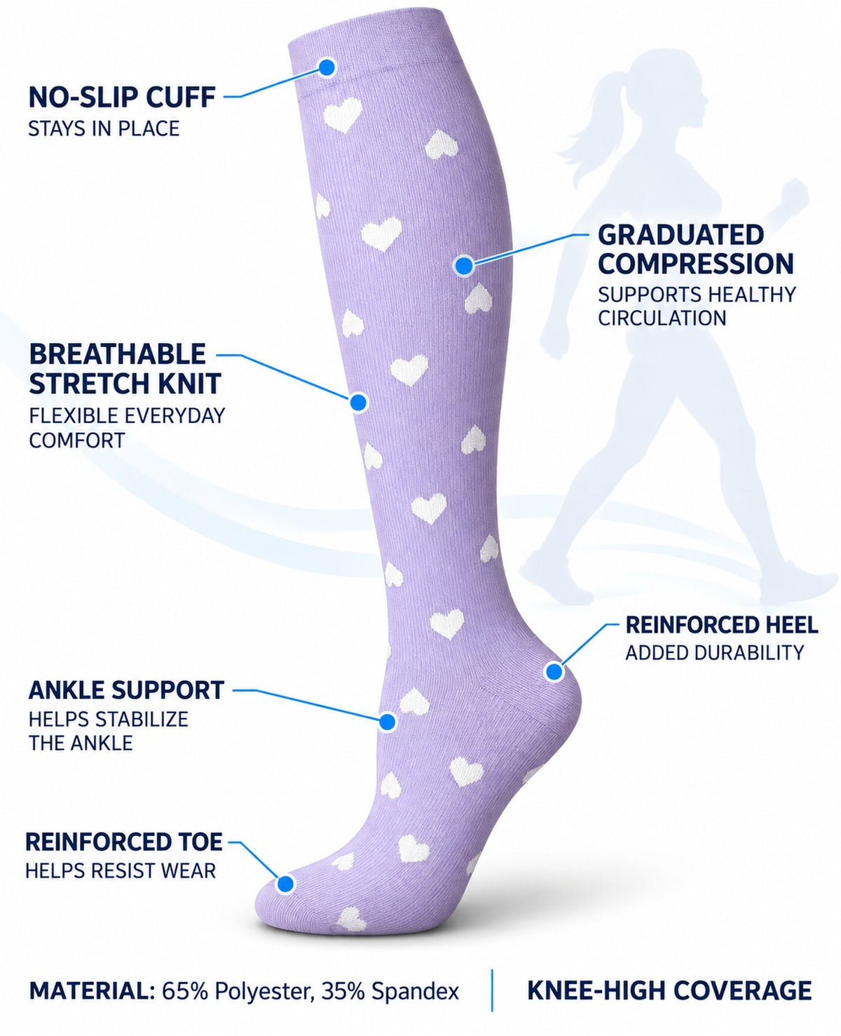 Patterned Compression Socks Knee High 6 Pair Set - Purple Garden approved structure and function