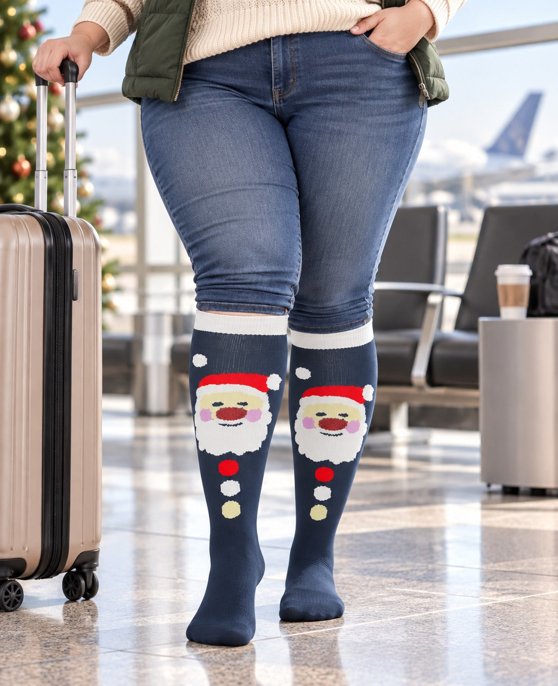 Regular Holiday Compression Socks 6 Pair Set - Christmas Combo 1 Santa, Snowman and Winter Colors female travel scene