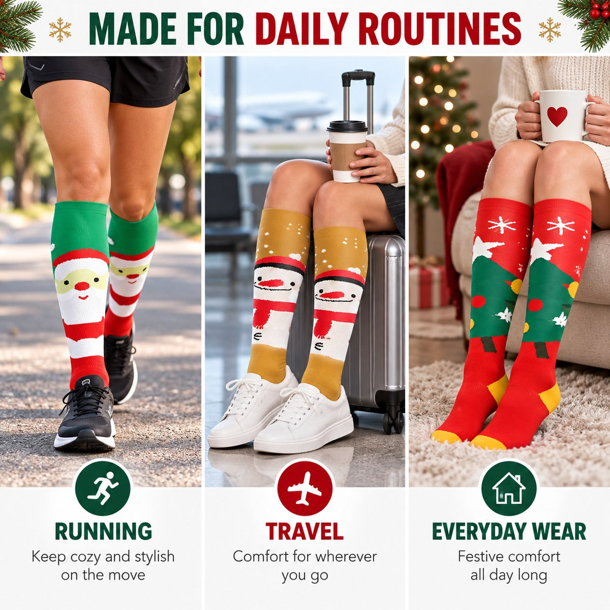 Regular Holiday Compression Socks 6 Pair Set - Christmas Combo 1 Santa, Snowman and Winter Colors English daily routines explainer