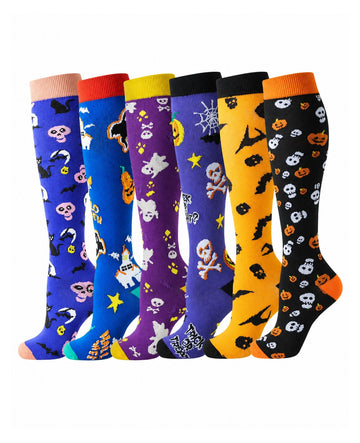 Regular Holiday Compression Socks 6 Pair Set - Halloween Combo 1 Ghost, Bat and Pumpkin hero