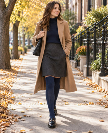 Navy regular thigh high socks lifestyle scene