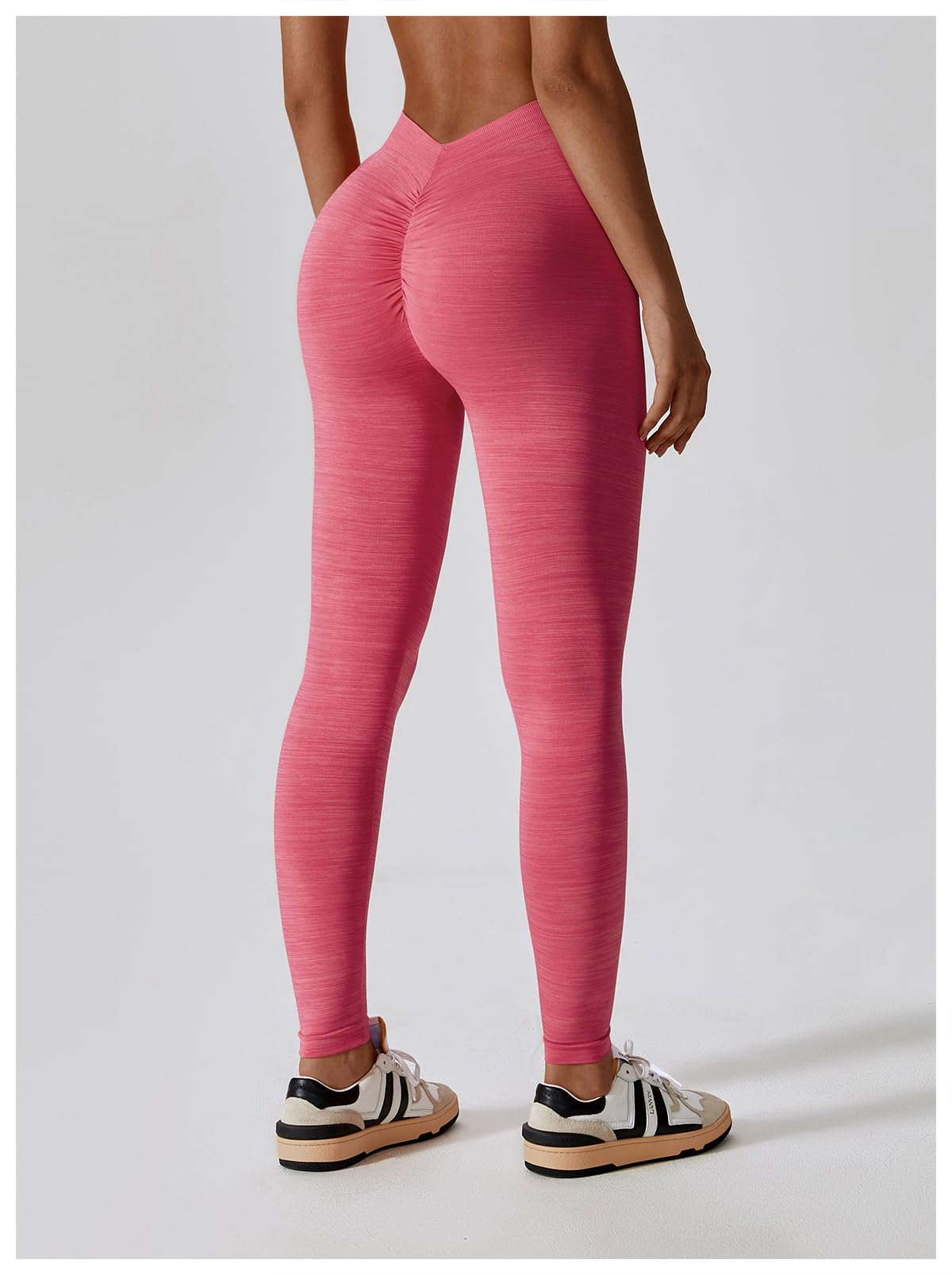 Seamless Scrunch Butt Lifting V Back Leggings - Pink - Moon Wood