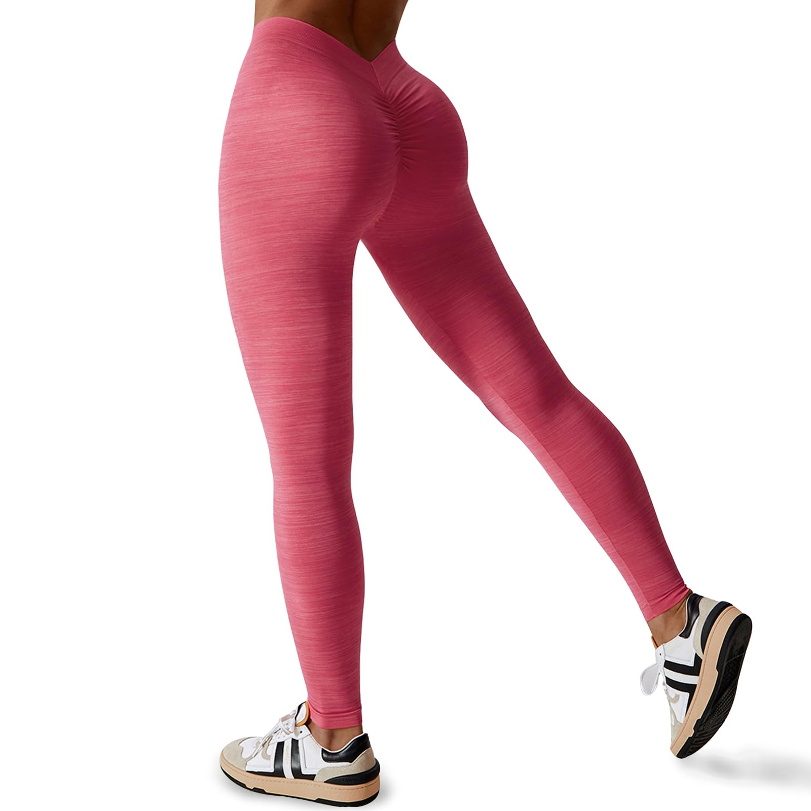 Seamless Scrunch Butt Lifting V Back Leggings - Pink - Moon Wood