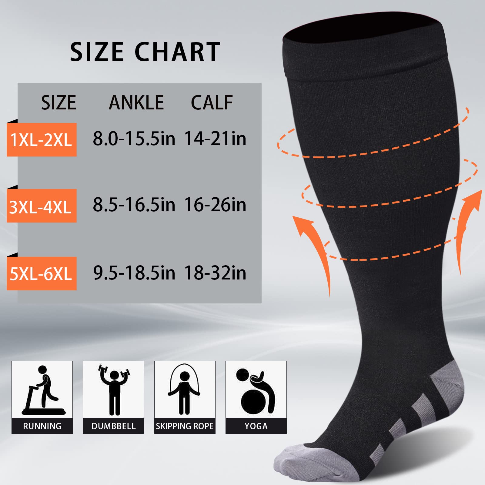 3 Pairs Plus Size Knee High Compression Socks for Women & Men-Black - Moon Wood