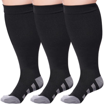 3 paires de chaussettes de compression hautes grande taille pour femmes et hommes - Noir