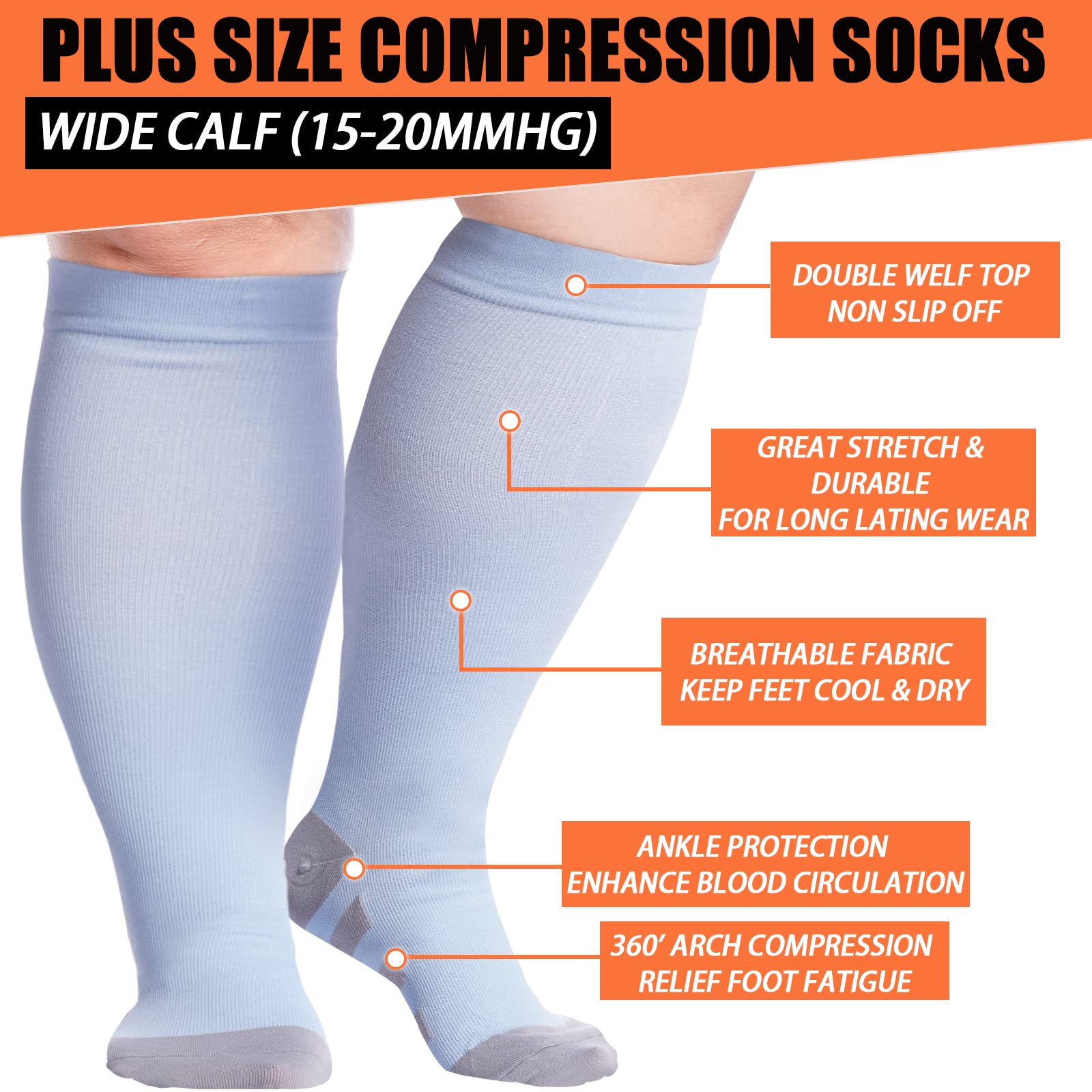 3 Pairs Plus Size Compression Socks | Moon Wood