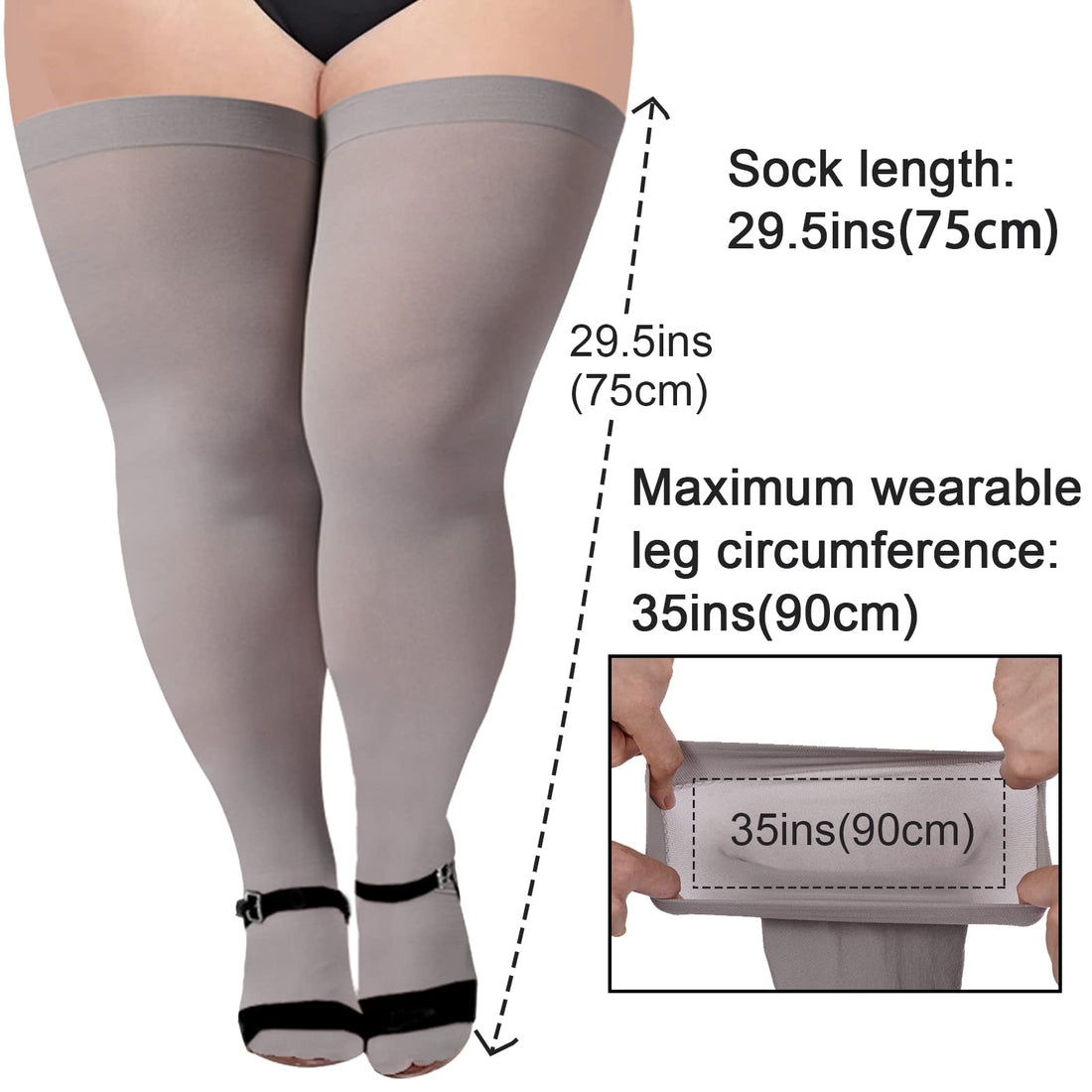 3 Pairs Plus Size Opaque Thigh High Socks Moon Wood