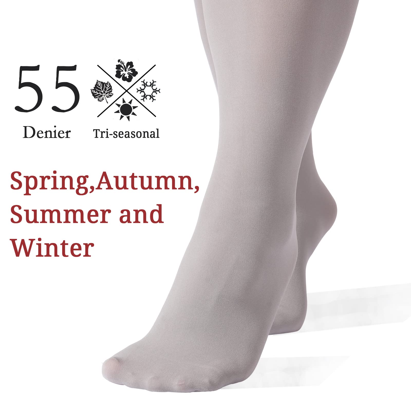 3 Pairs Plus Size Opaque Thigh High Socks-Black+white+grey