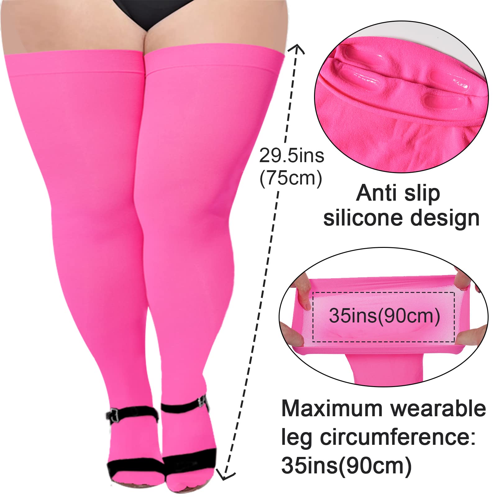 3 Pairs Plus Size Opaque Thigh High Socks-Black+white+pink - Moon Wood