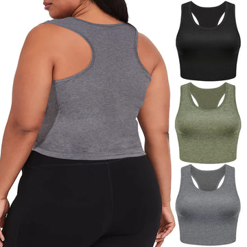 3 Pieces Basic Plus Size Tank Tops for Women-Black,Grey,Army Green