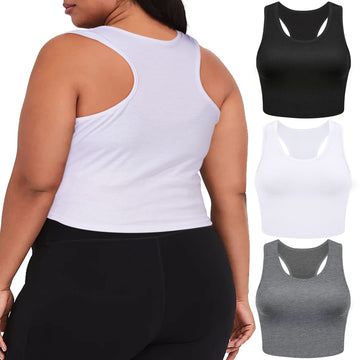 3 Pieces Basic Plus Size Tank Tops for Women-Black, White, Grey