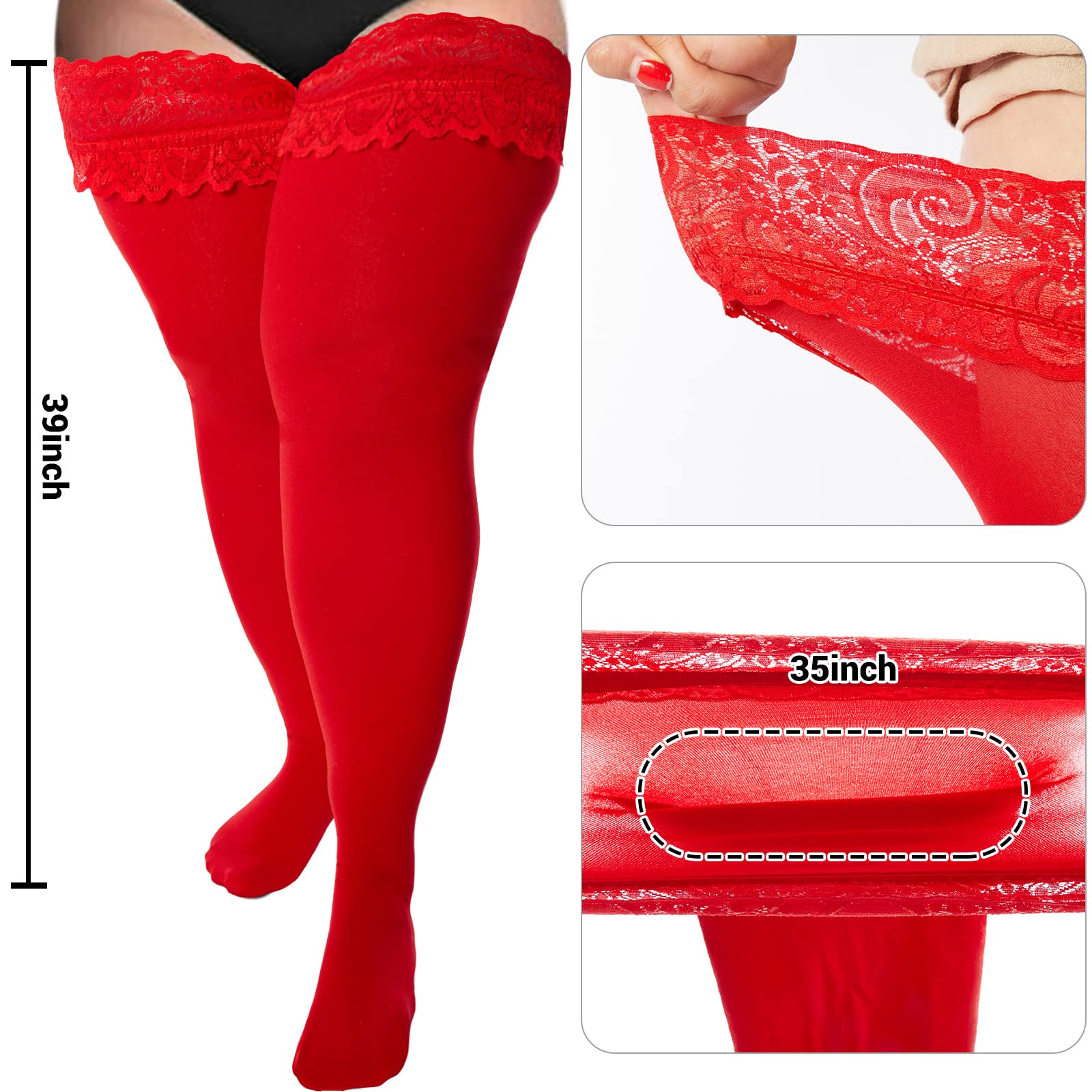 55D Semi Sheer Silicone Lace Stay Up Thigh Highs Pantyhose-Red - Moon Wood