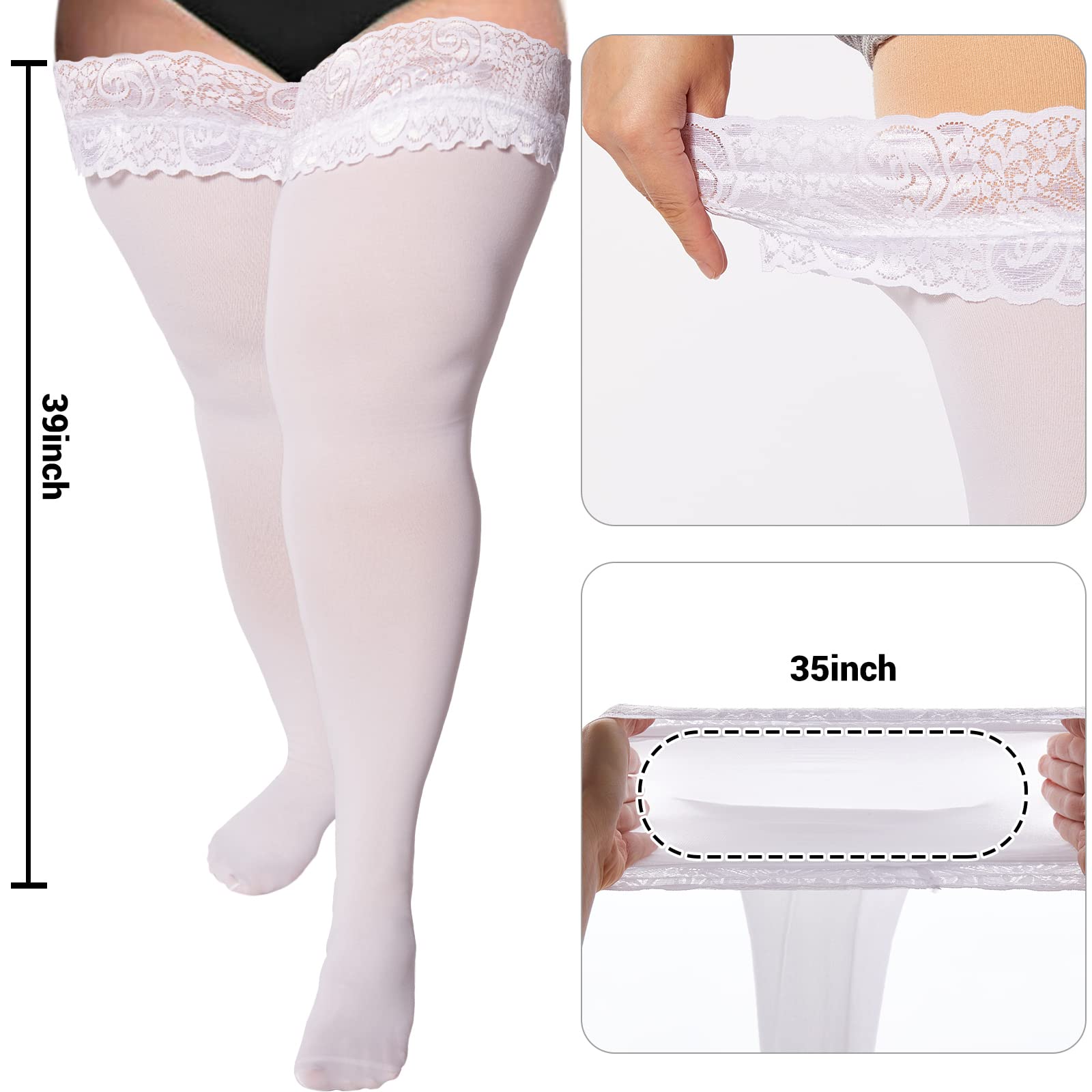 55D Semi Sheer Silicone Lace Stay Up Thigh Highs Pantyhose-White - Moon Wood