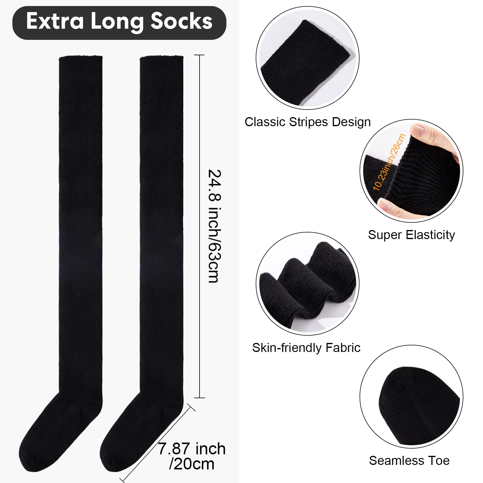 Extra Long Warm Knit Striped Thigh Highs Leg Warmers-Black - Moon Wood