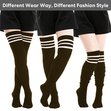 Extra Long Warm Knit Striped Thigh Highs - Coffee & White Striped