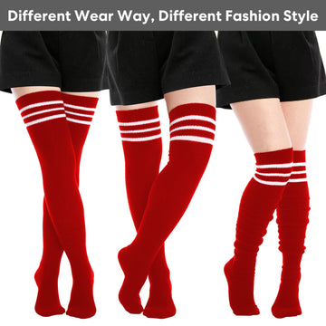 Extra Long Warm Knit Striped Thigh Highs Leg Warmers-Red & White Striped