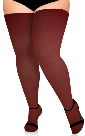 Extra Long Womens Opaque Over Knee High Stockings-Burgundy