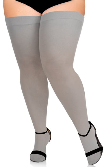 Extra Long Womens Opaque Over Knee High Stockings-Limestone Grey - Moon Wood