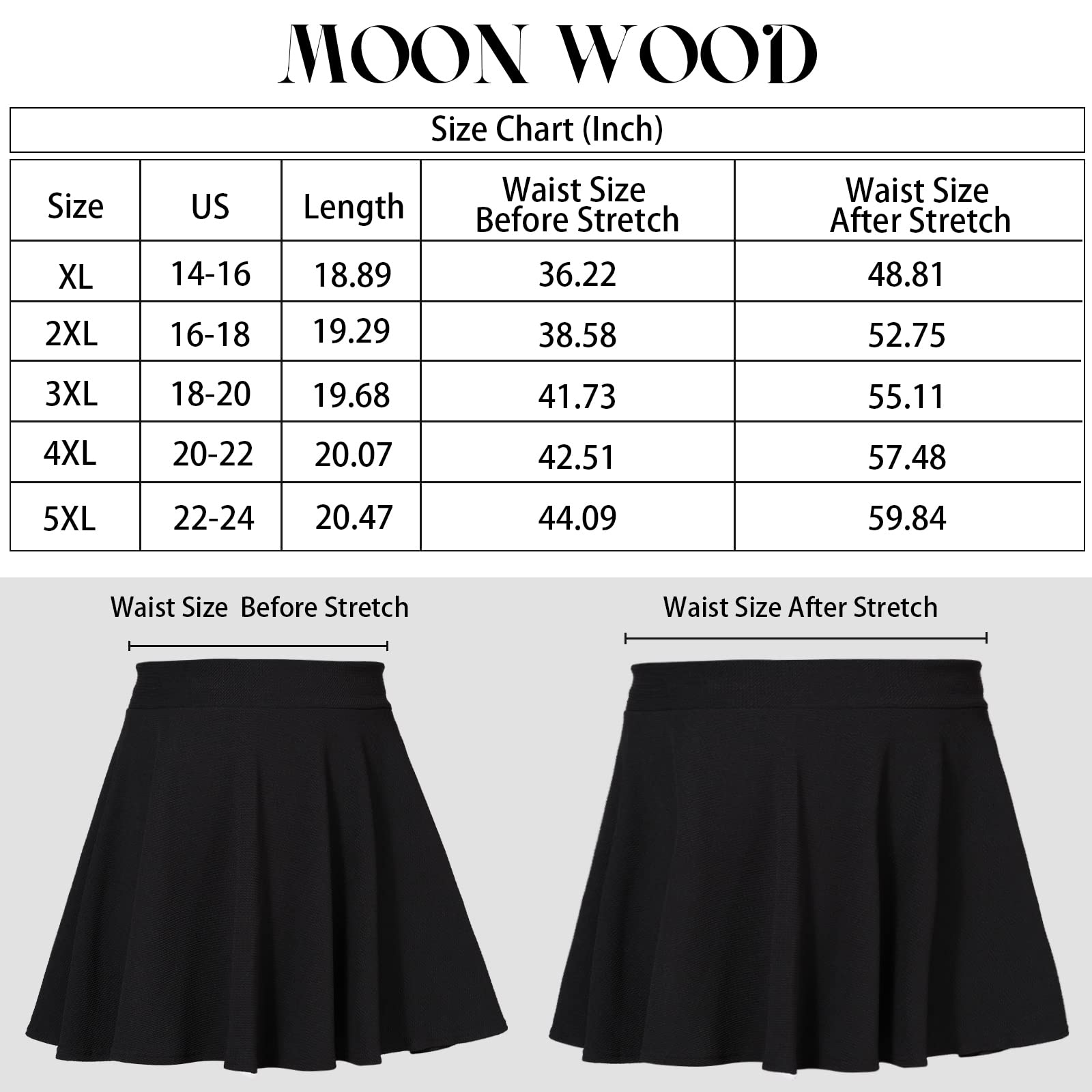 High Waisted Skater Skirt Plus Size-Black - Moon Wood