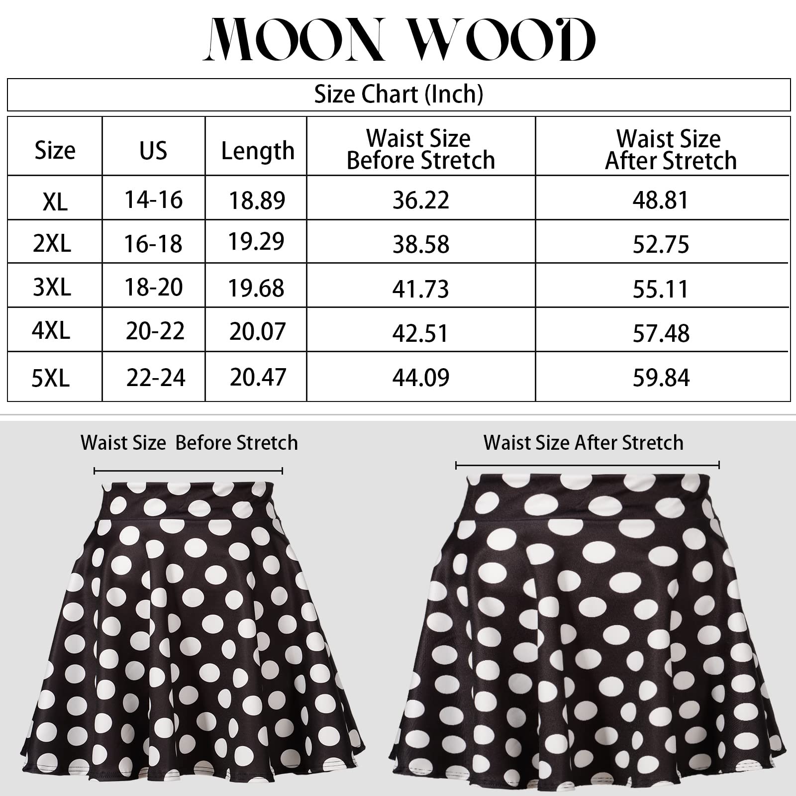 High Waisted Skater Skirt Plus Size-Black & White Dots - Moon Wood