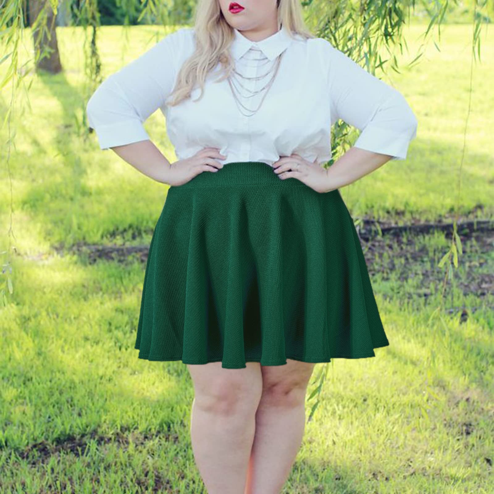 High Waisted Skater Skirt Plus Size-Green - Main Image
