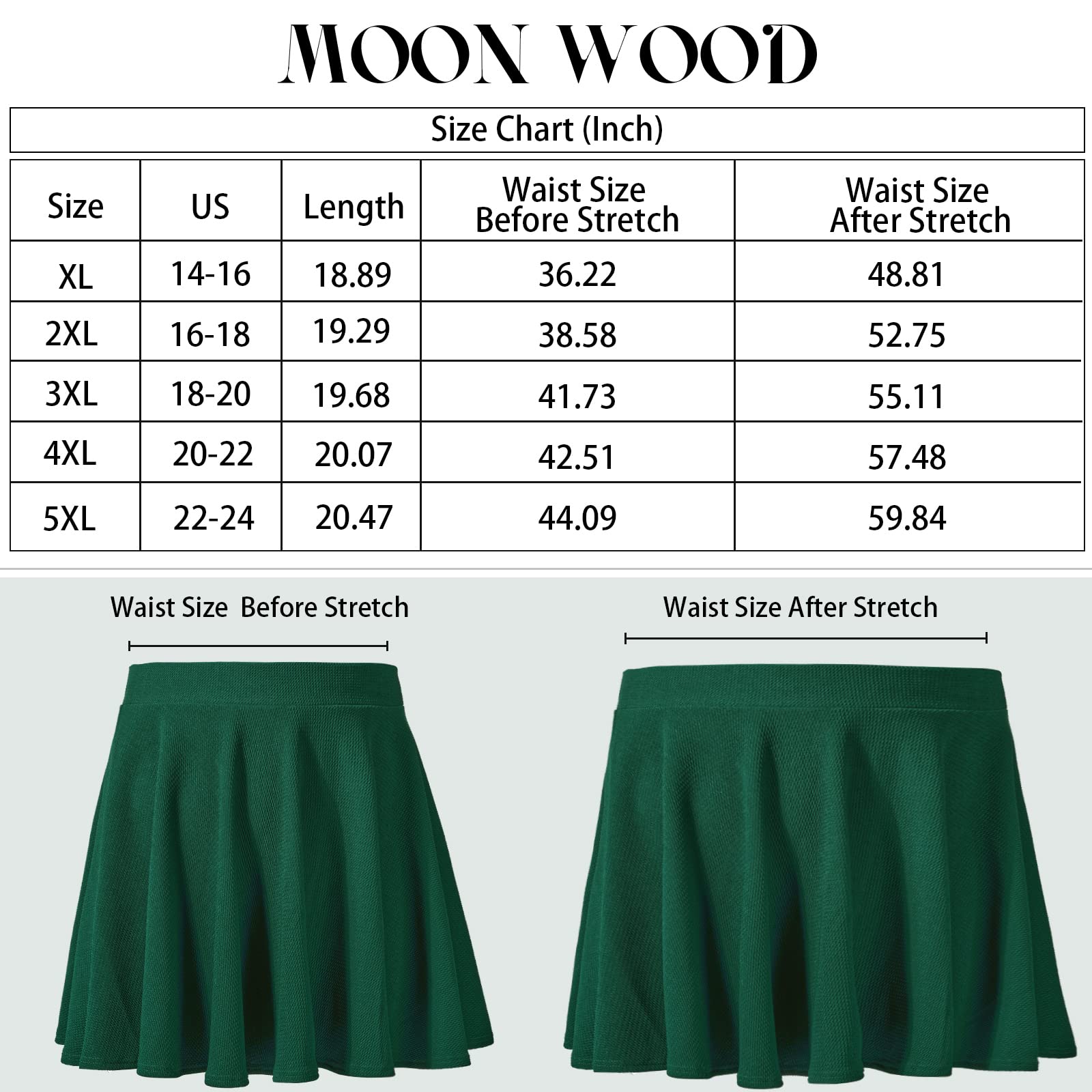 High Waisted Skater Skirt Plus Size-Green - Moon Wood