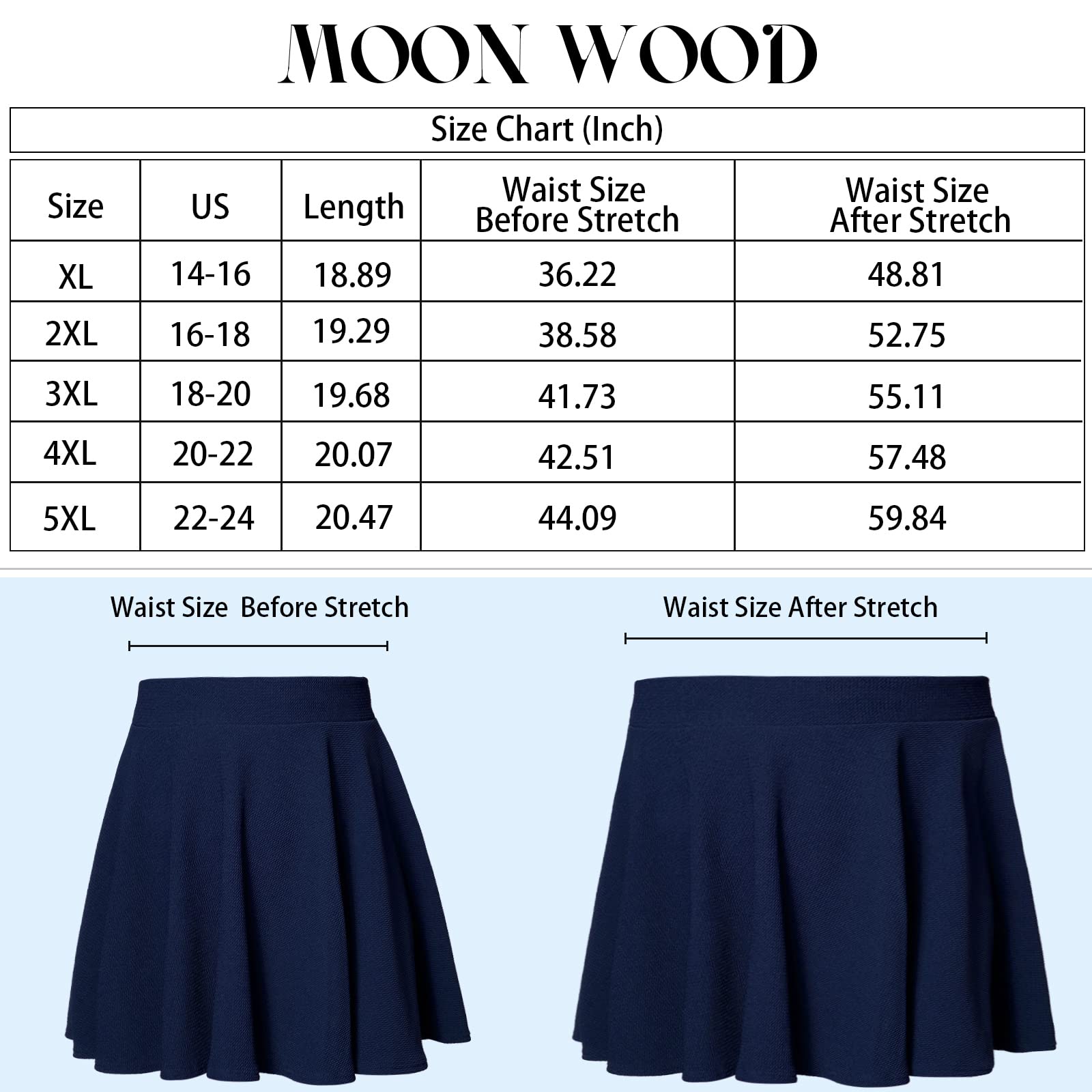 High Waisted Skater Skirt Plus Size-Navy - Moon Wood
