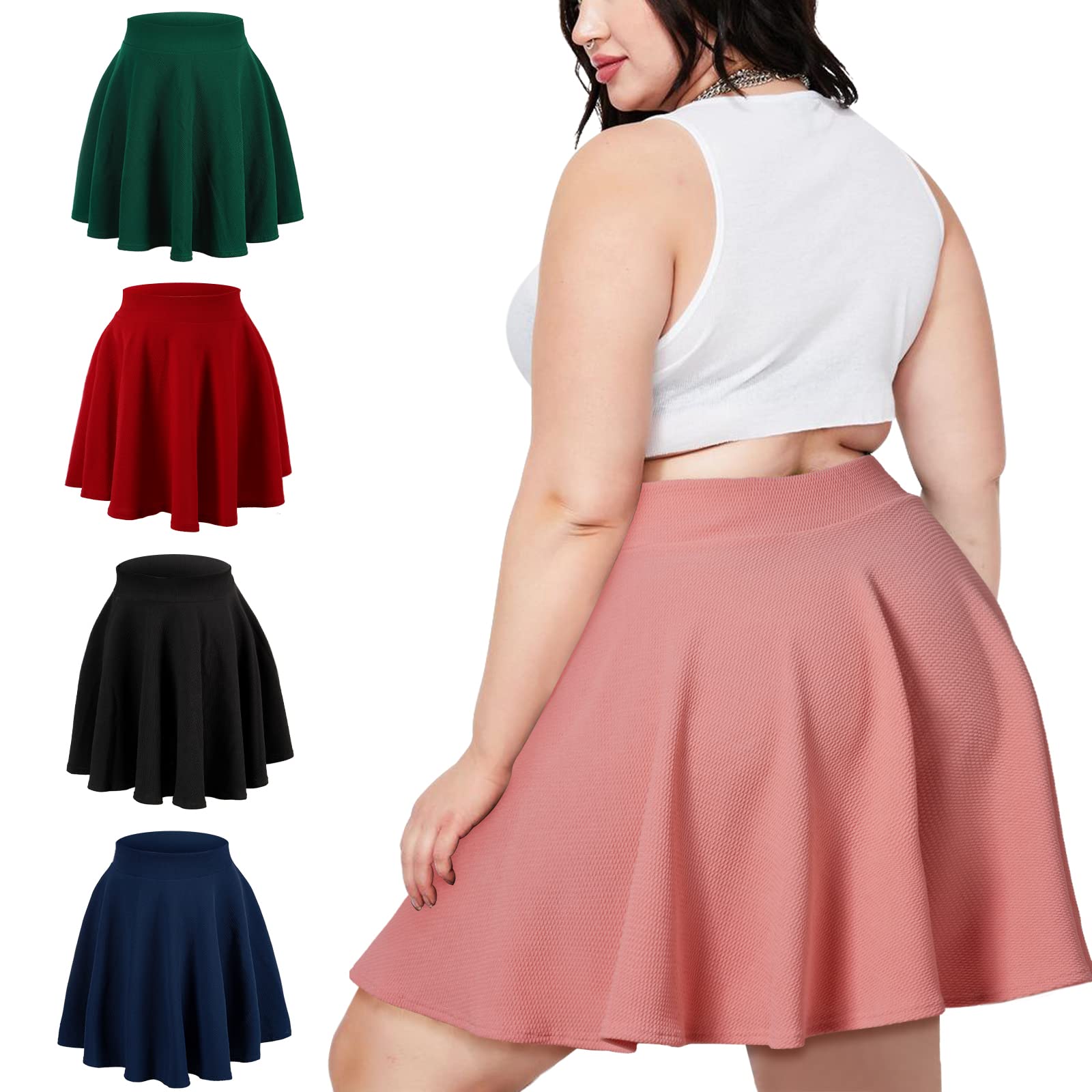 High Waisted Skater Skirt Plus Size-Pink - Moon Wood
