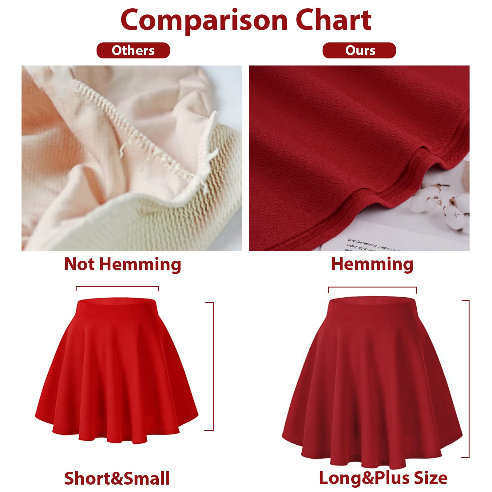 High Waisted Skater Skirt Plus Size-Red - Moon Wood
