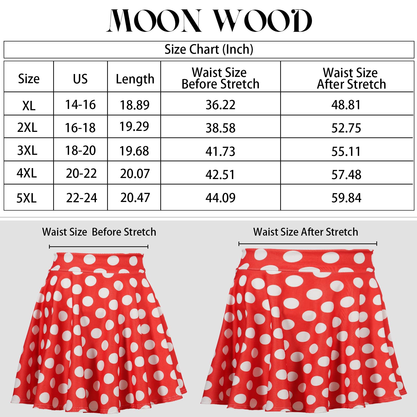 High Waisted Skater Skirt Plus Size-Red & White Dots - Moon Wood