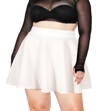 Jupe Patineuse Taille Haute Grande Taille-Blanc