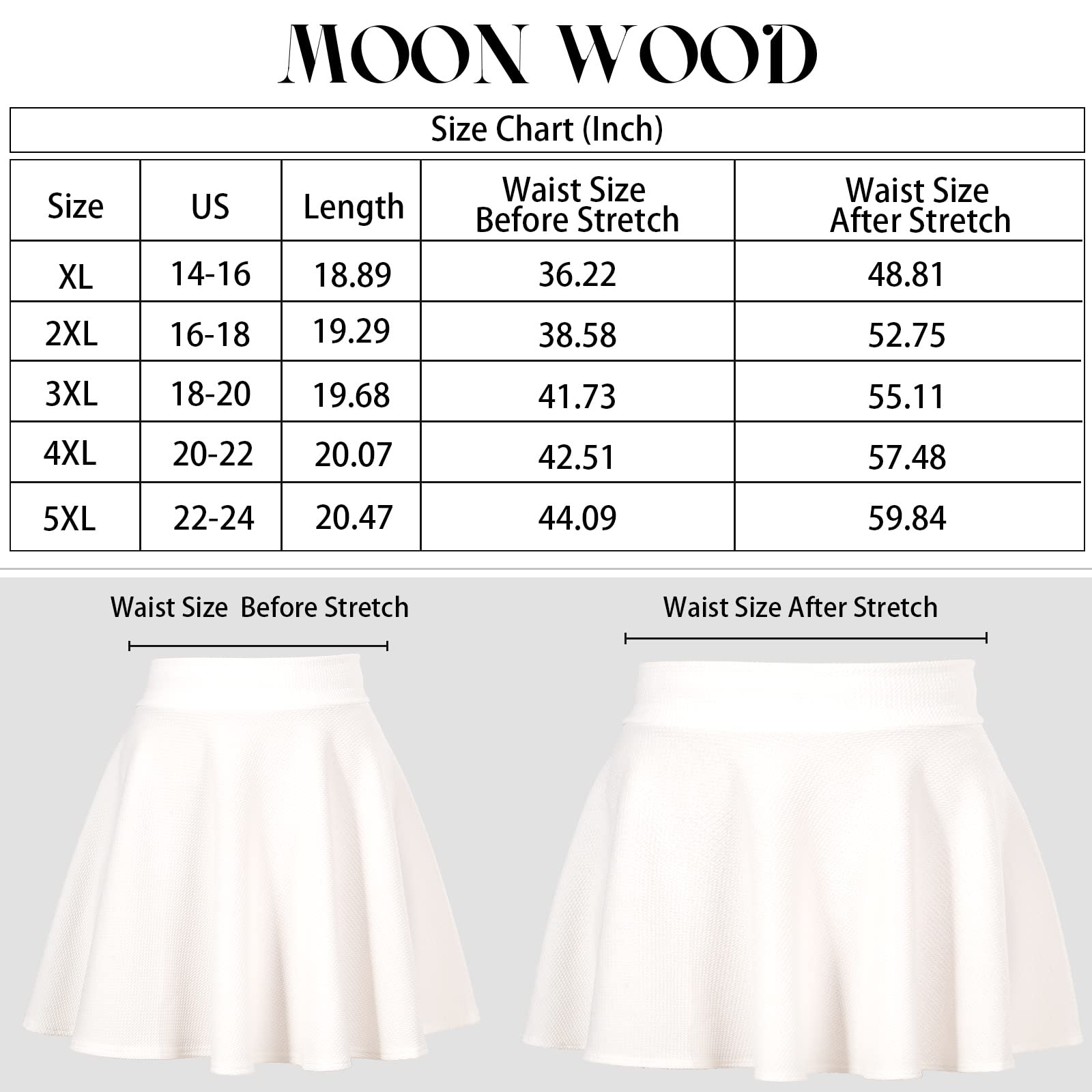 High Waisted Skater Skirt Plus Size-White - Moon Wood