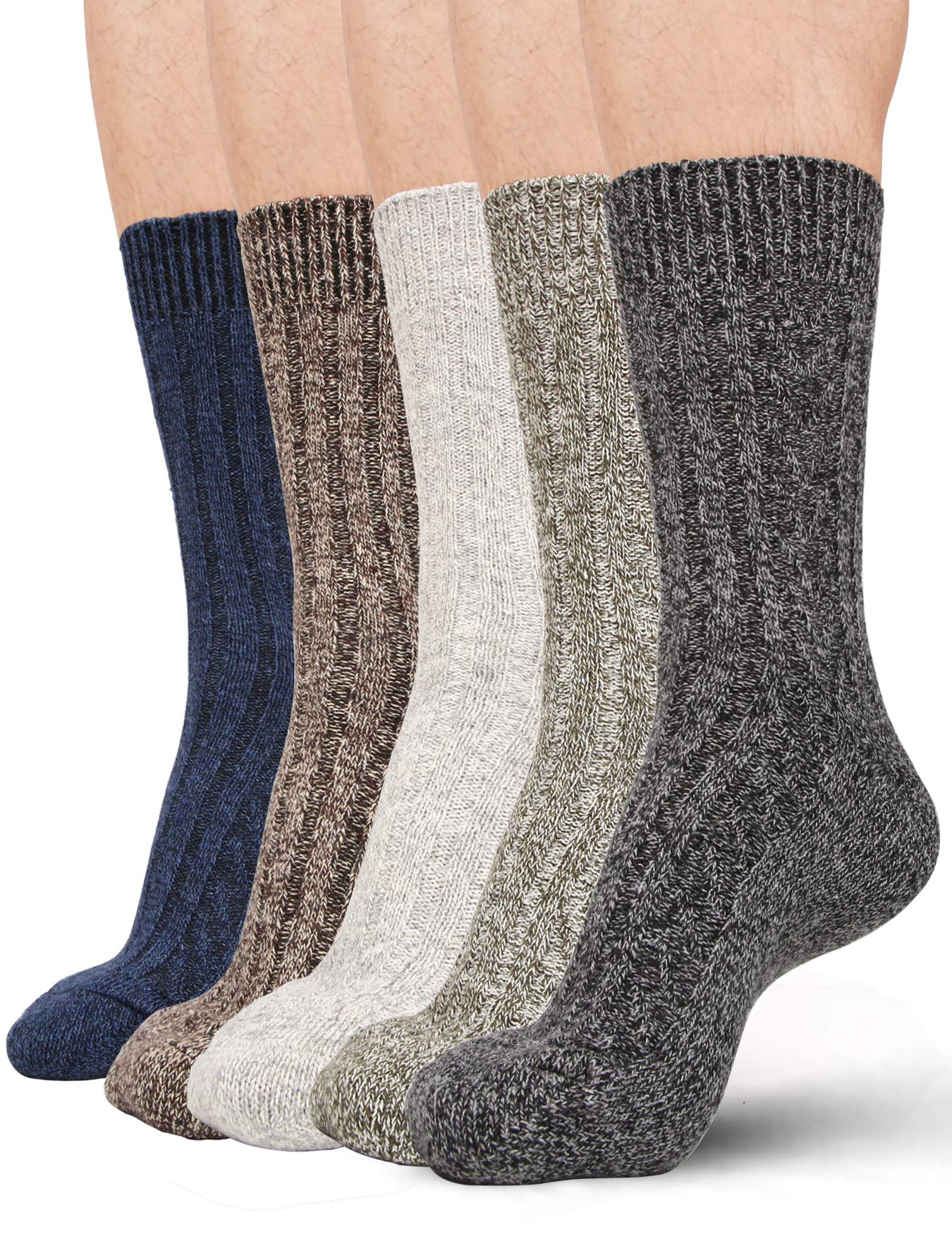 Knit Wool Blend Warm Crew Sock Causal for Man 5 Pack - Moon Wood