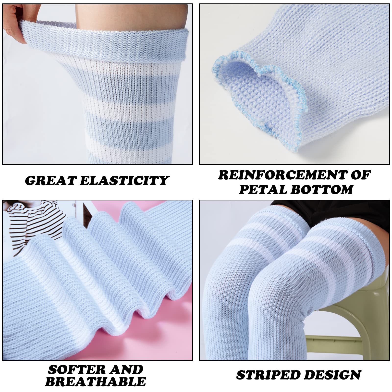 Plus Size Leg Warmers for Women-Baby Blue & White