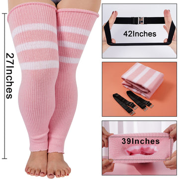 Plus Size Leg Warmers for Women- Baby Pink & White