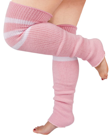 Plus Size Leg Warmers for Women- Baby Pink & White - Moon Wood