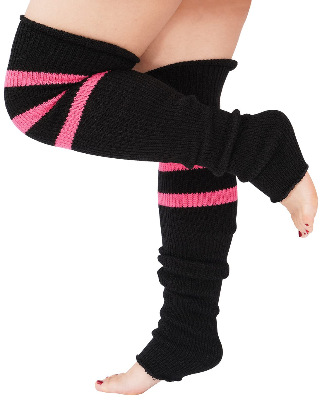 Plus Size Leg Warmers for Women Black & Pink Moon Wood