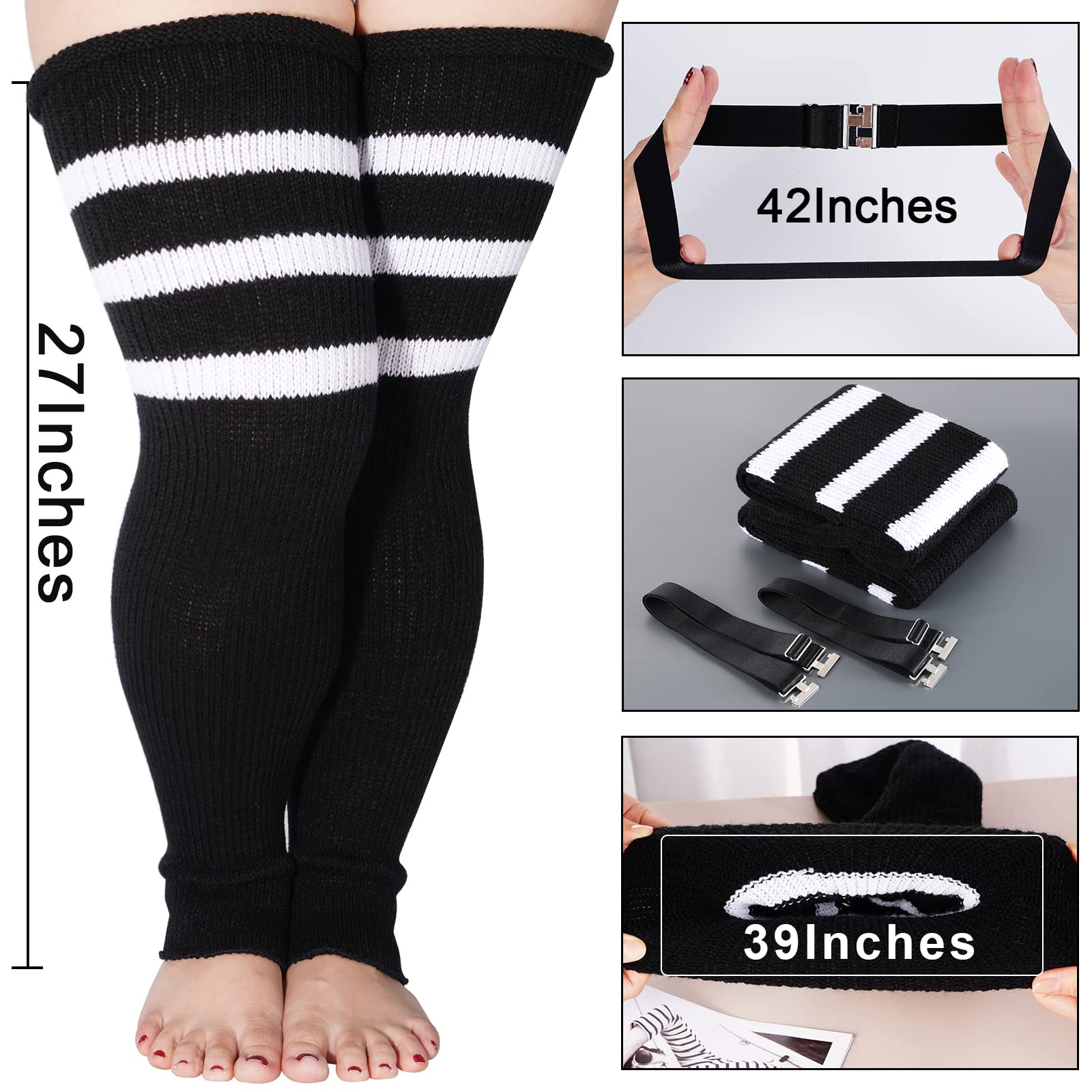 Striped Thigh Highs Leg Warmers White Black Leggings Knee Socks Plus Size  Circus
